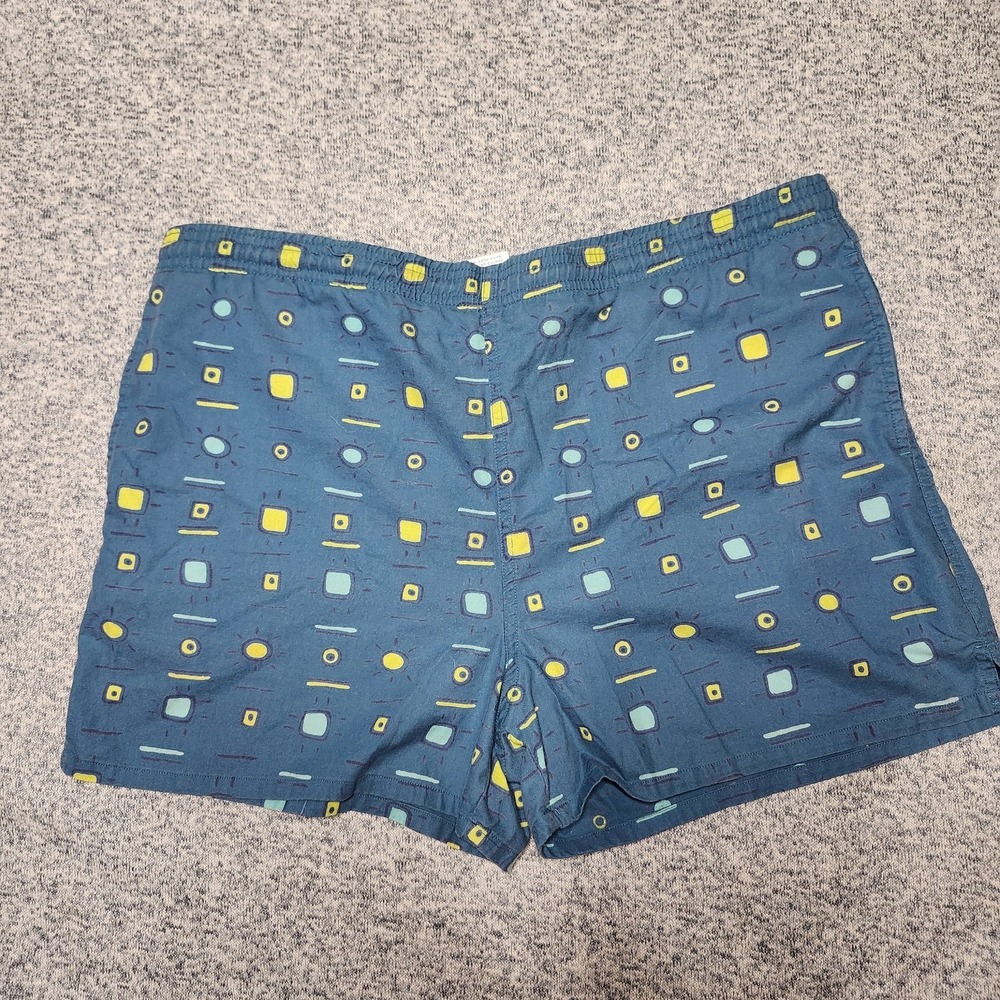 Vintage Mervyns Cheetah Swim Trunks Mens M Blue Geometric Print 90s Cotton‎